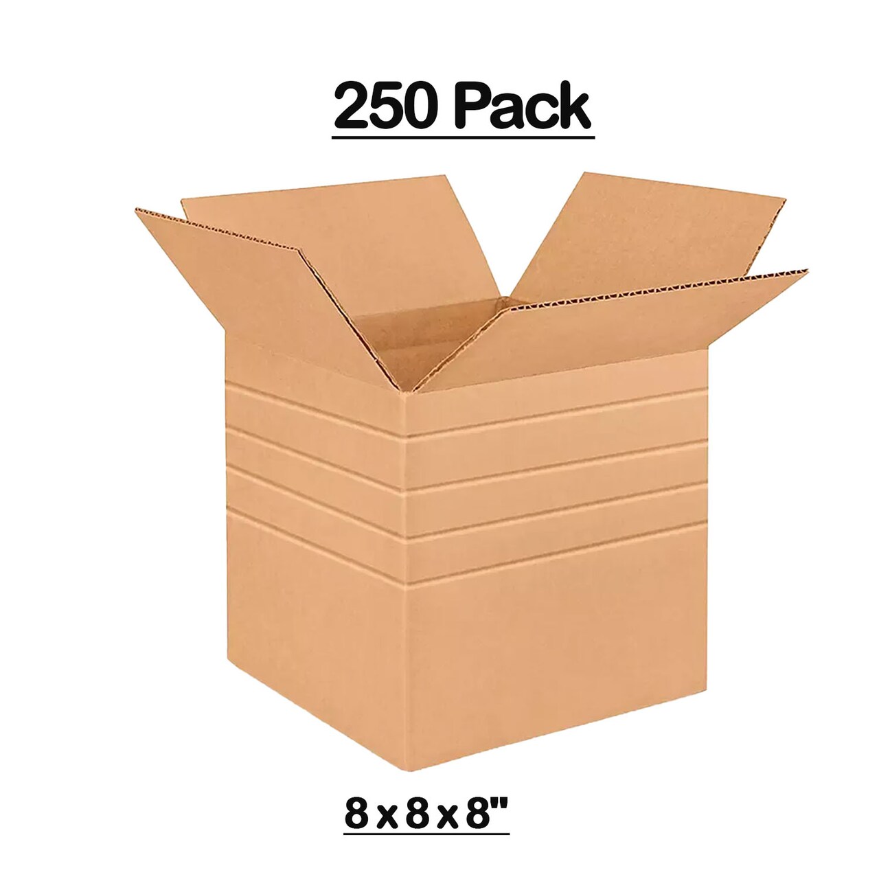250 Pack Eco Friendly Multi Depth Corrugated Packing Boxes Strong Mailing Cartons 8 x 8 x 8 Inch